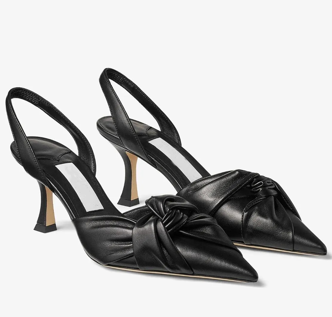 Italy Brand Hedera Sandals Shoes Women Lamb Leather Pointed Toe Knotted Front Slingback Party Wedding Dress Lady Elegant Walking EU35-43 With Box