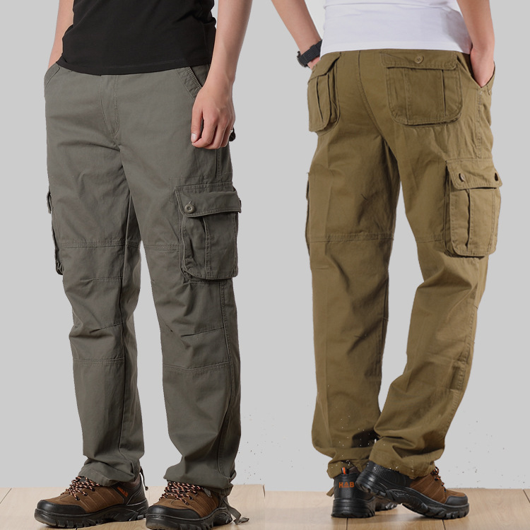 Plus Size 42 44 Straight Casual Men Cargo Pants Fashion Multi Pockets Khaki Black Slacks Male Long Trousers Bottoms Pantsuit Army green Men Clothing