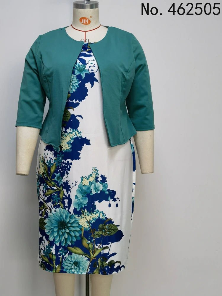African Turkey Style Plus Size Printed Coat And Dress Suit For Women 240226