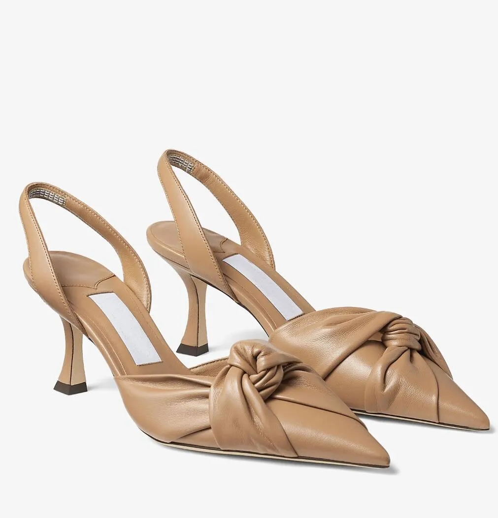 Italy Brand Hedera Sandals Shoes Women Lamb Leather Pointed Toe Knotted Front Slingback Party Wedding Dress Lady Elegant Walking EU35-43 With Box