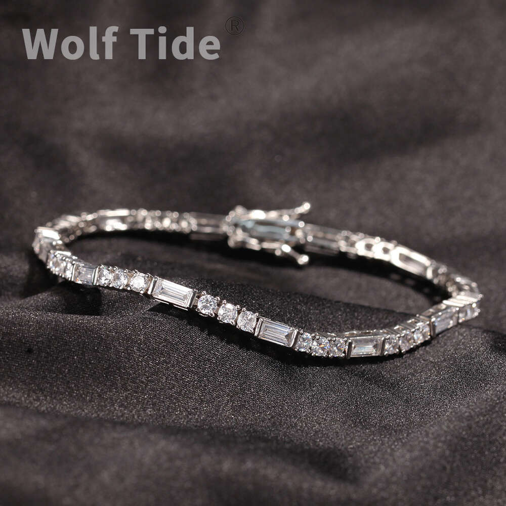 Wolf Tide 3mm Bling Cz Stone Tennis Bracelet Baguette Full Iced Out Round Square Cubic Zircon Chain Bangle Bracelets Hip Hop Top Quality Jewelry Acces