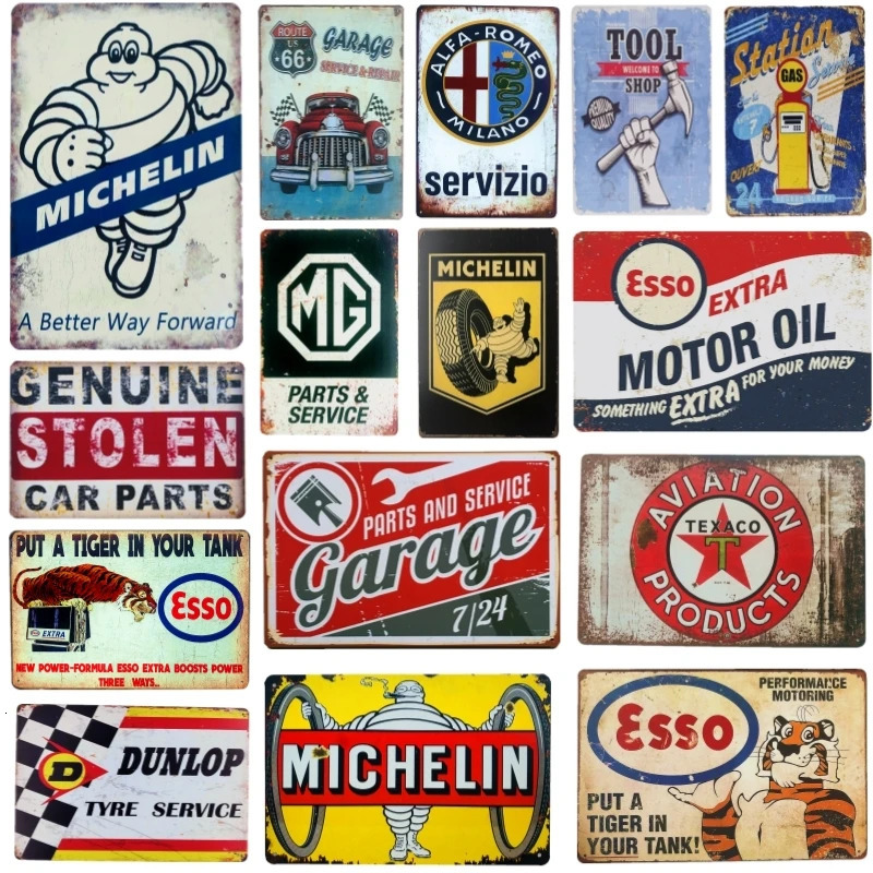 Vintage Metal Tin Signs Motor Oil Gulf Motorcycle Car Tyres Art Pub Poster Garage Shop Gasoline Home Wall Decor 240223