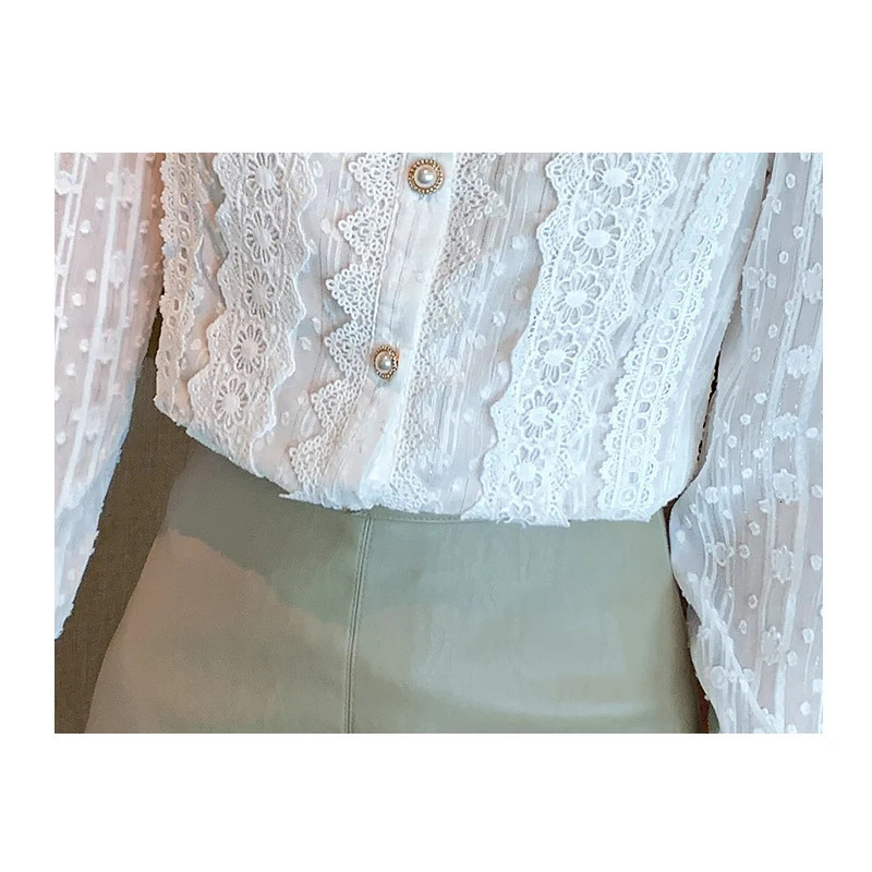 Autumn Women White Lace Blouse Shirt Tops Long Sleeve Blusas Mujer De Moda 2023 Blouses Femme Shirts E382 240301