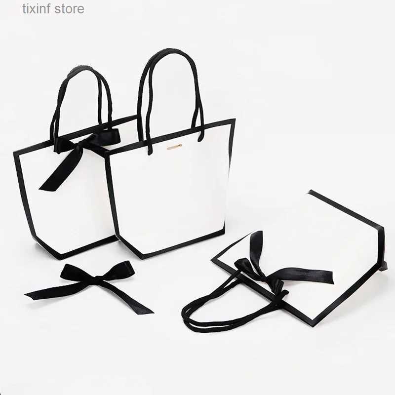 Gift Wrap 50 Gift Candy Kraft Paper White Shopping Bag Christmas Gift Cosmetic Packaging Bag Wedding Decoration Gift Wholesale T240309