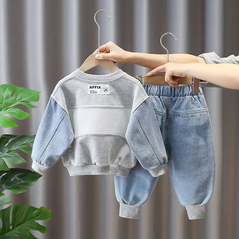 2-8 Yrs Baby Boys Fashion Clothing Sets Spring Autumn Childrens Denim Korean Style Suit for Kids Two-piece Toppant Set 240308