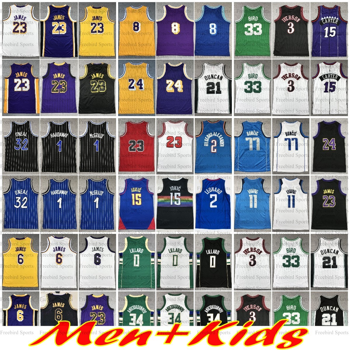 Men Kids 3 Allen Iverson 33 Bird Basketball Jerseys Wembanyama Booker Stephen 30 Curry 23 James 6 15 Vince Carter 32 Shaq 0 Tatum Doncic 77 ALL Stitched New Retro