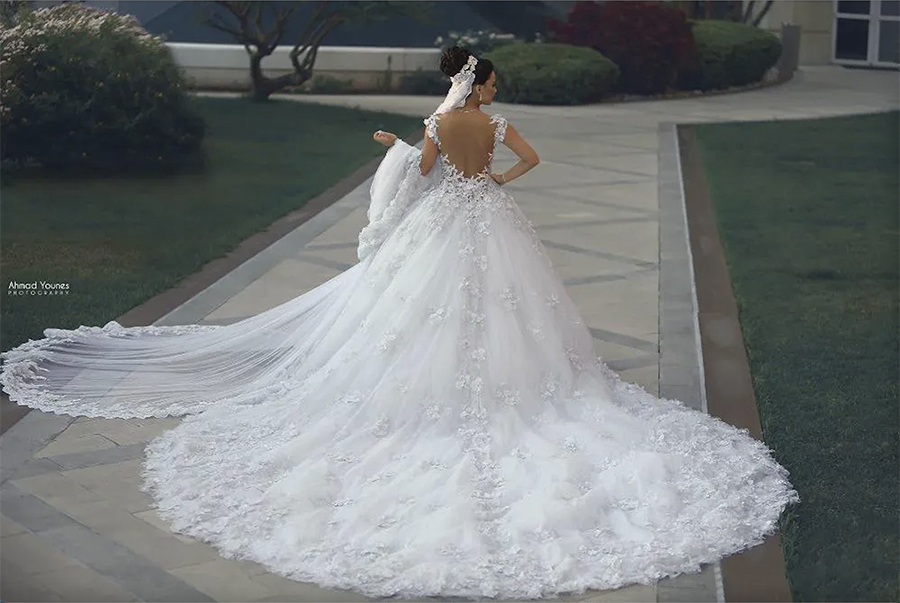2024 Luxury Princess Ball Gown Wedding Dresses vestido de noiva de renda 3D Floral Lace Applique Royal Train Bridal Gowns Arabic Backless