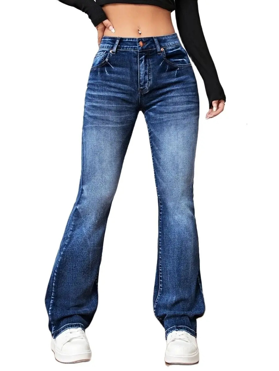 Fall Trousers High Waist Boot Cut Jeans For Women Fashion Stretch Denim Pants Casual Female Clothing S-2XL Drop 240309