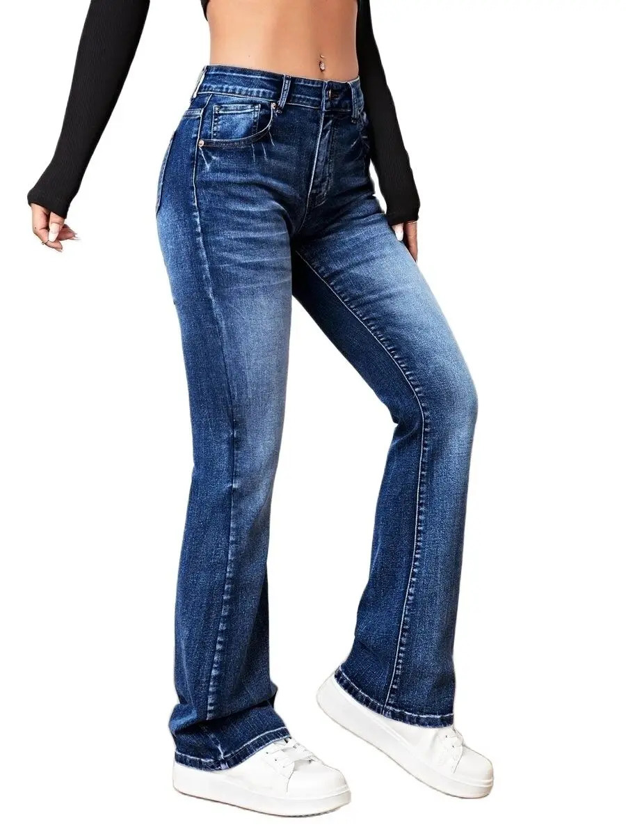 Fall Trousers High Waist Boot Cut Jeans For Women Fashion Stretch Denim Pants Casual Female Clothing S-2XL Drop 240309