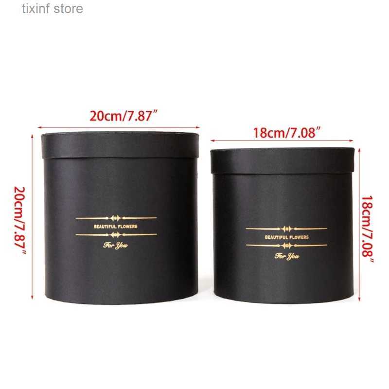 Gift Wrap 2Pcs Round Flower Boxes Women Flower Packaging Paper Bag With Lid For Florist Bouquet Flower Packaging Box Gift Storage Boxes T240309