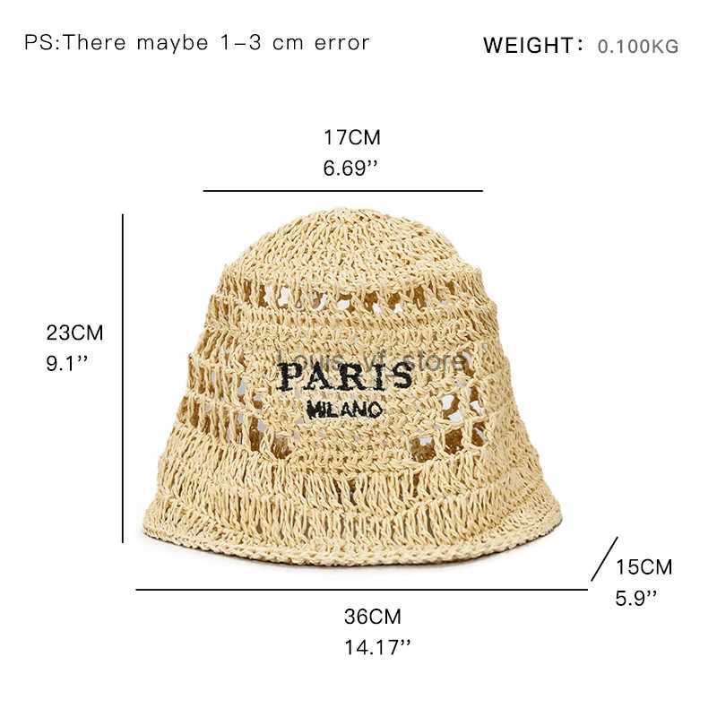 Beanie/Skull CapsWide Brim Womens Bucket Hat Summer Straw Hat Womens Sunshade Hat Design Hollow Outer Hat Fashion Stripe Girl Beach Hat H240309