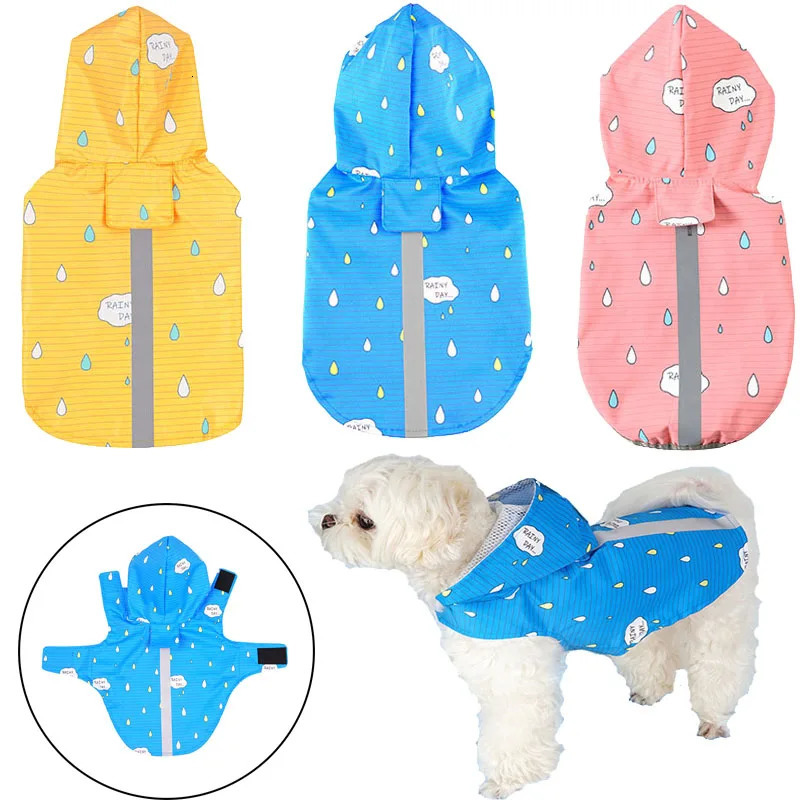 Pets Dog Clothes Outdoor Breathable Clothes For Puppies Hooded Raincoats Printing Reflective Strip Dogs Rain Coat Waterproof 240307