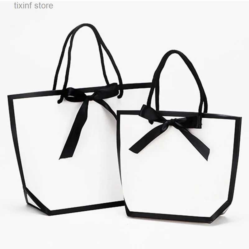 Gift Wrap 50 Gift Candy Kraft Paper White Shopping Bag Christmas Gift Cosmetic Packaging Bag Wedding Decoration Gift Wholesale T240309