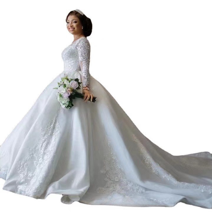 2024 Gorgeous pearls beaded Wedding Dresses African Bridal Gown long sleeves Lace Appliques Tulle A Line Ruched Custom Plus Size Country Beach boho ve