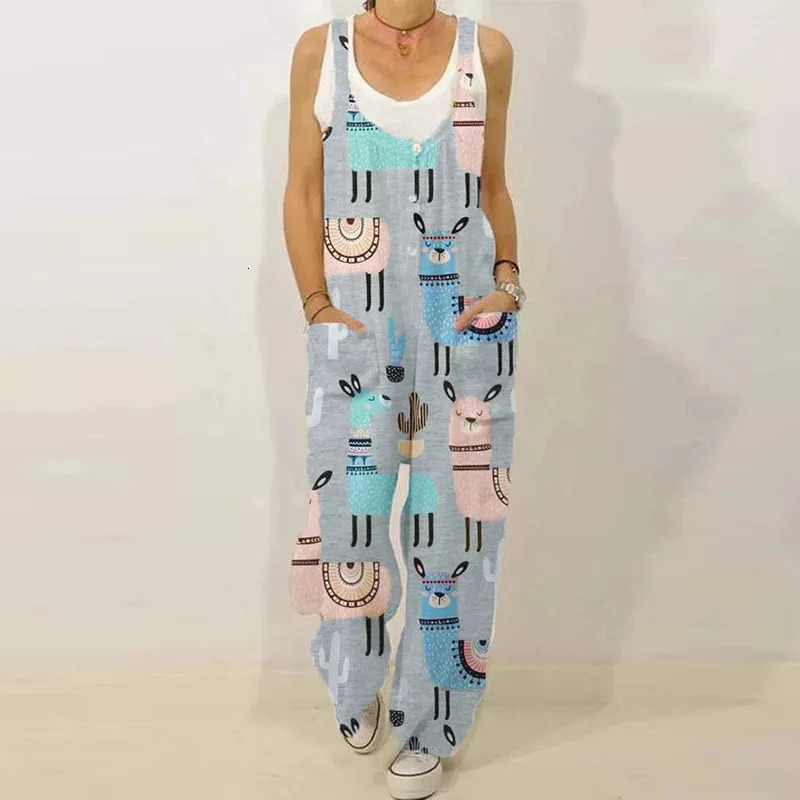 Sleeveless Jumpsuit Womens Summer Boho Floral Wide Leg Long Pants Rompers Ladies Strap Plus Size Casual Loose Beach Trousers 240308
