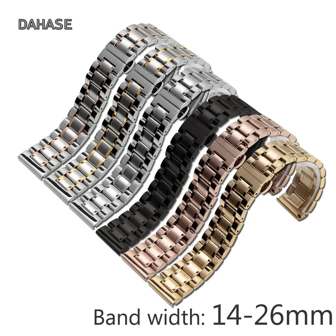 Watch Straps 14 16 17 18 19mm 20 21mm 22mm 23 24 26mm 5 Links Stainless Steel Replacement Watch Band with Butterfly Buckle 240301