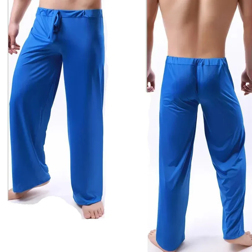 Sleep Mens Nightwear See Soft Through Pants Pj Trousers Sheer Sleepwear Silk Pajama Bottoms Male Home Ice 240307