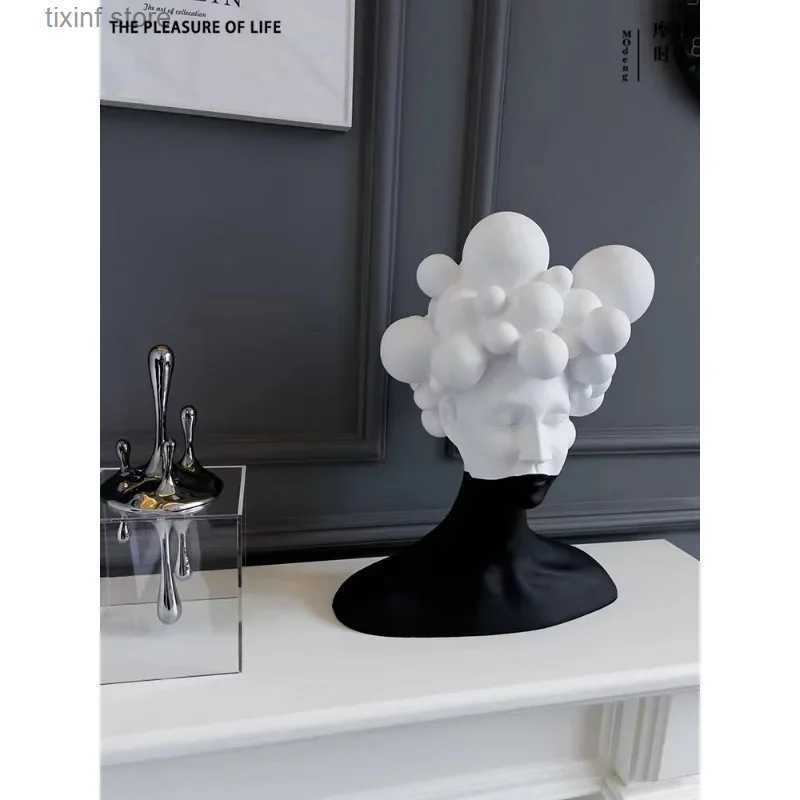 Decorative Objects Figurines Modern Minimalist Art Figure Sculpture Resin Ornaments Model Room Living Room Creative Black and White Girl Soft Decorati