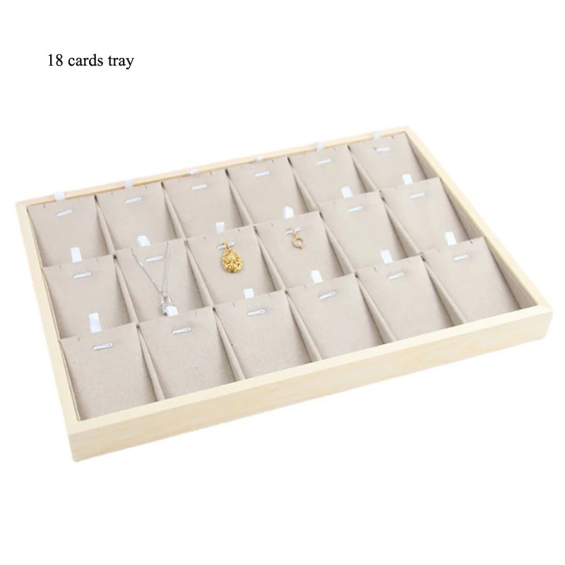 Unique-Beige Velvet Necklace Ring Earring Holder ly Wooden Jewelry Tray Series Jewelry Disply Jewellery Organizer Box 240301