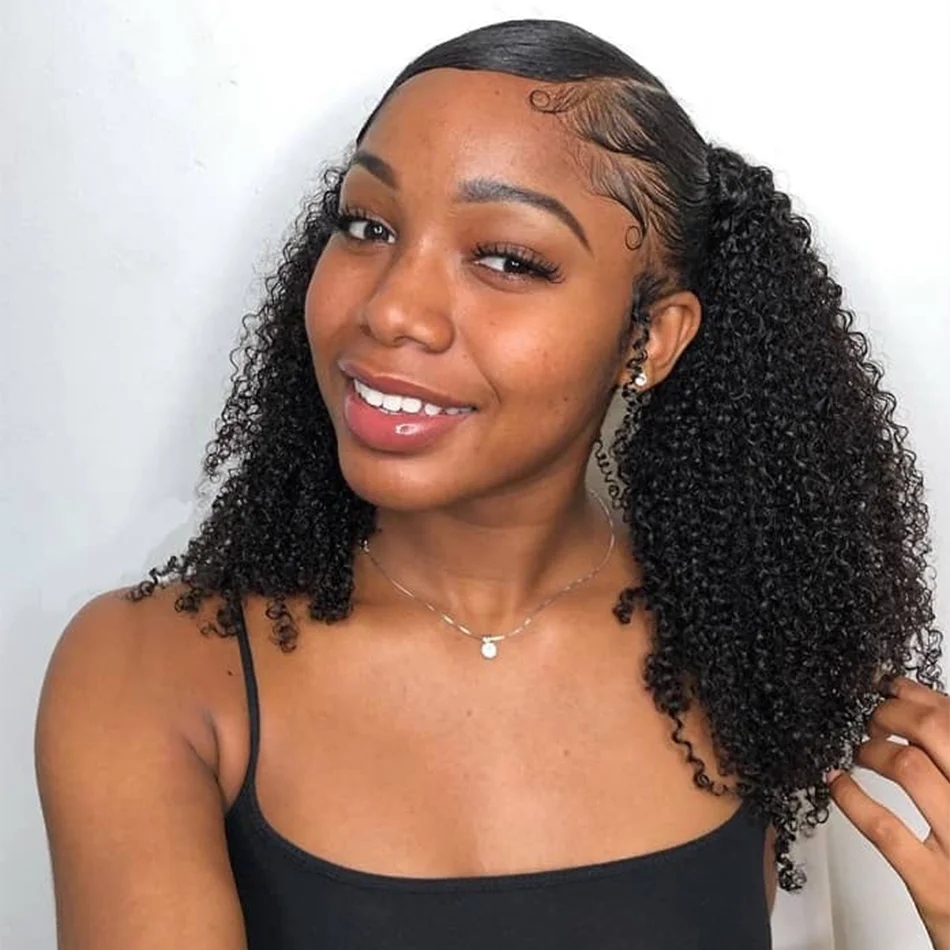 4c afro kinky curly brazilian remy ponytail human hair drawstring clip in puff bun updo topper African american hair piece 160g best gorgeous looking