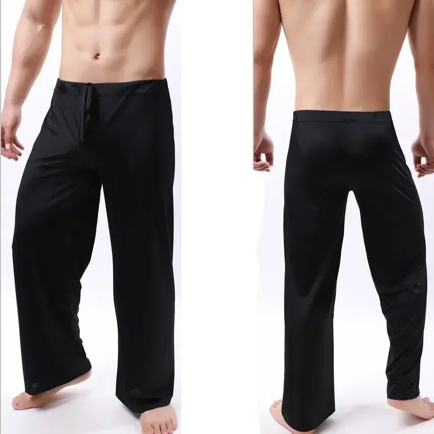 Sleep Mens Nightwear See Soft Through Pants Pj Trousers Sheer Sleepwear Silk Pajama Bottoms Male Home Ice 240307