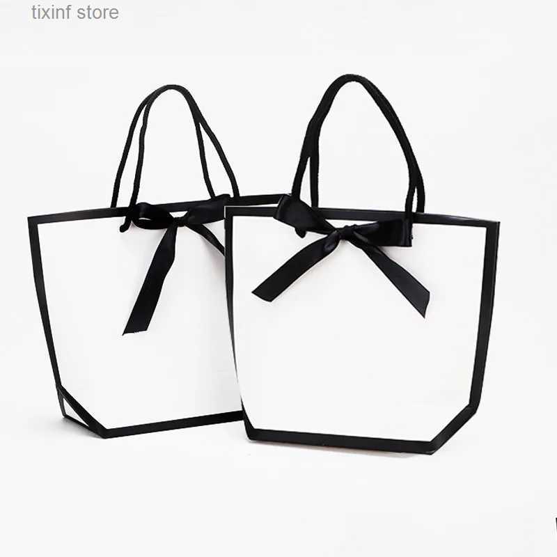 Gift Wrap 50 Gift Candy Kraft Paper White Shopping Bag Christmas Gift Cosmetic Packaging Bag Wedding Decoration Gift Wholesale T240309