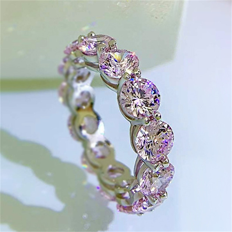 love diamond designer ring for woman wed 925 sterling silver pink heart oval zirconia prong setting eternity wedding engagement rings womens luxury je