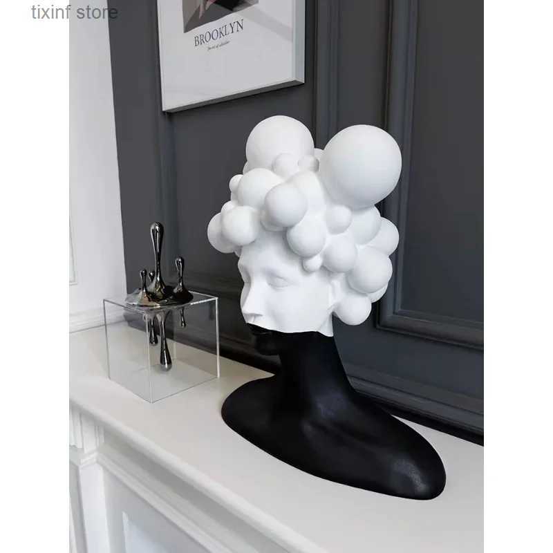 Decorative Objects Figurines Modern Minimalist Art Figure Sculpture Resin Ornaments Model Room Living Room Creative Black and White Girl Soft Decorati