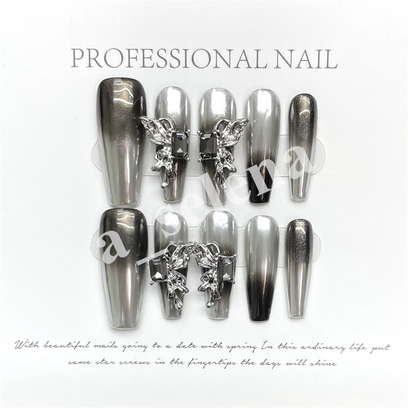Handmade XS S M L Square False Tips Glittery Rhinestone Press On Nails Y2k Reusable XXL Long Coffin Fake Nail 10Pcs/Set