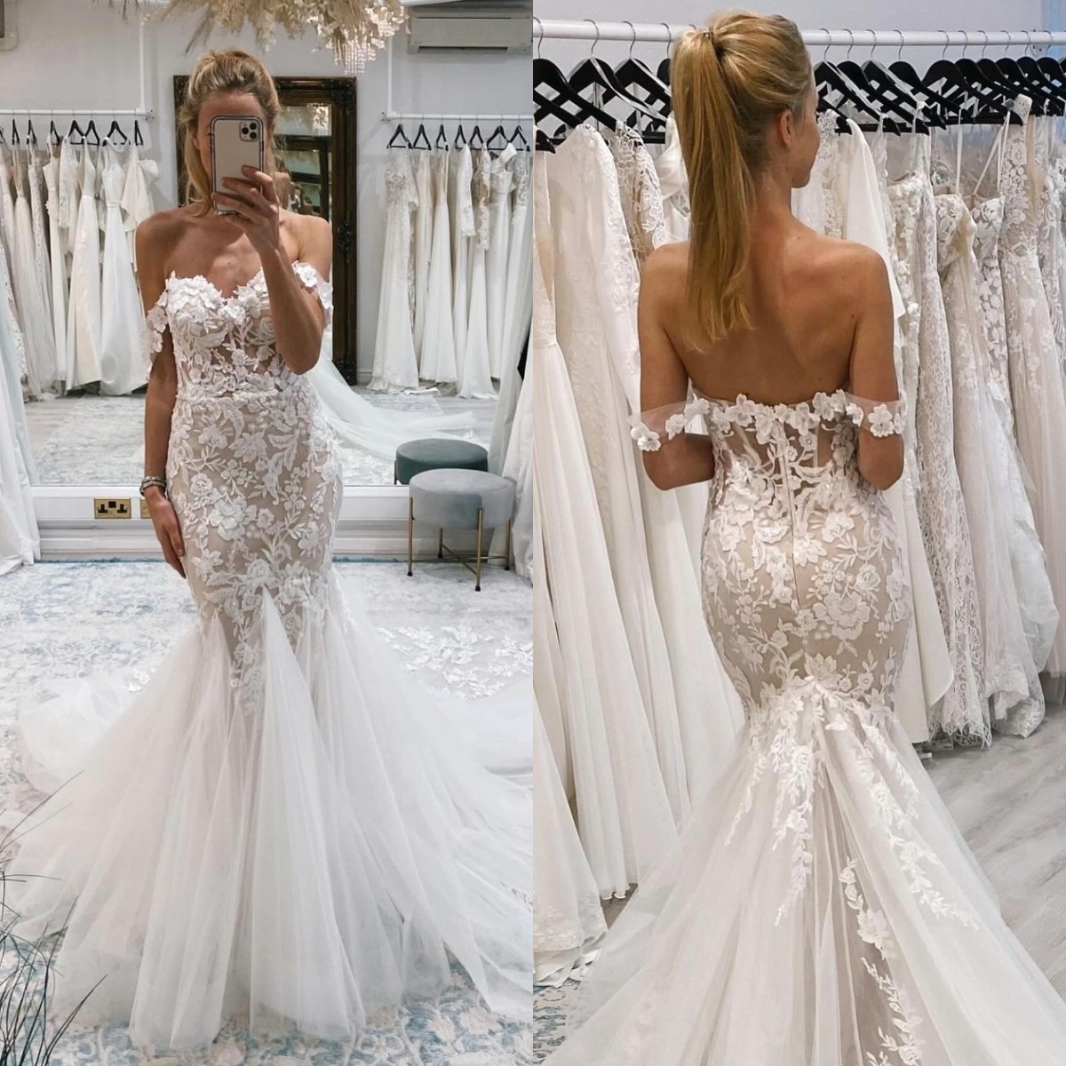 Boho Mermaid Lace Dresses Ogstuff Off Shoulder Country Wedding Dress Illusion Backless Wedding Bridal Gowns 0620