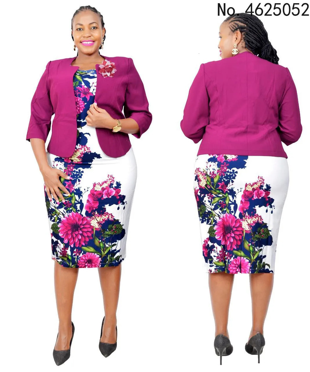 African Turkey Style Plus Size Printed Coat And Dress Suit For Women 240226
