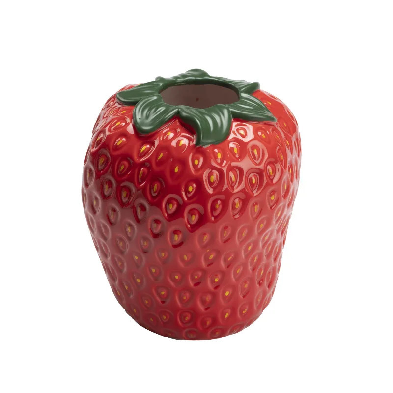 Strawberry Vase Ceramic Vase Cartoon Fruit Floral Arrangement Accessories Hydroponics Terrarium Home Decoration Accessories 240229 - view 7