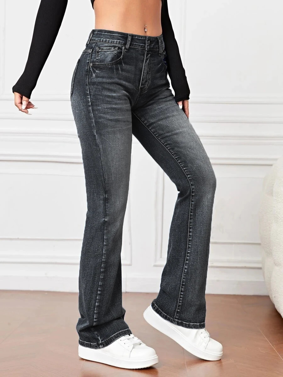 Fall Trousers High Waist Boot Cut Jeans For Women Fashion Stretch Denim Pants Casual Female Clothing S-2XL Drop 240309