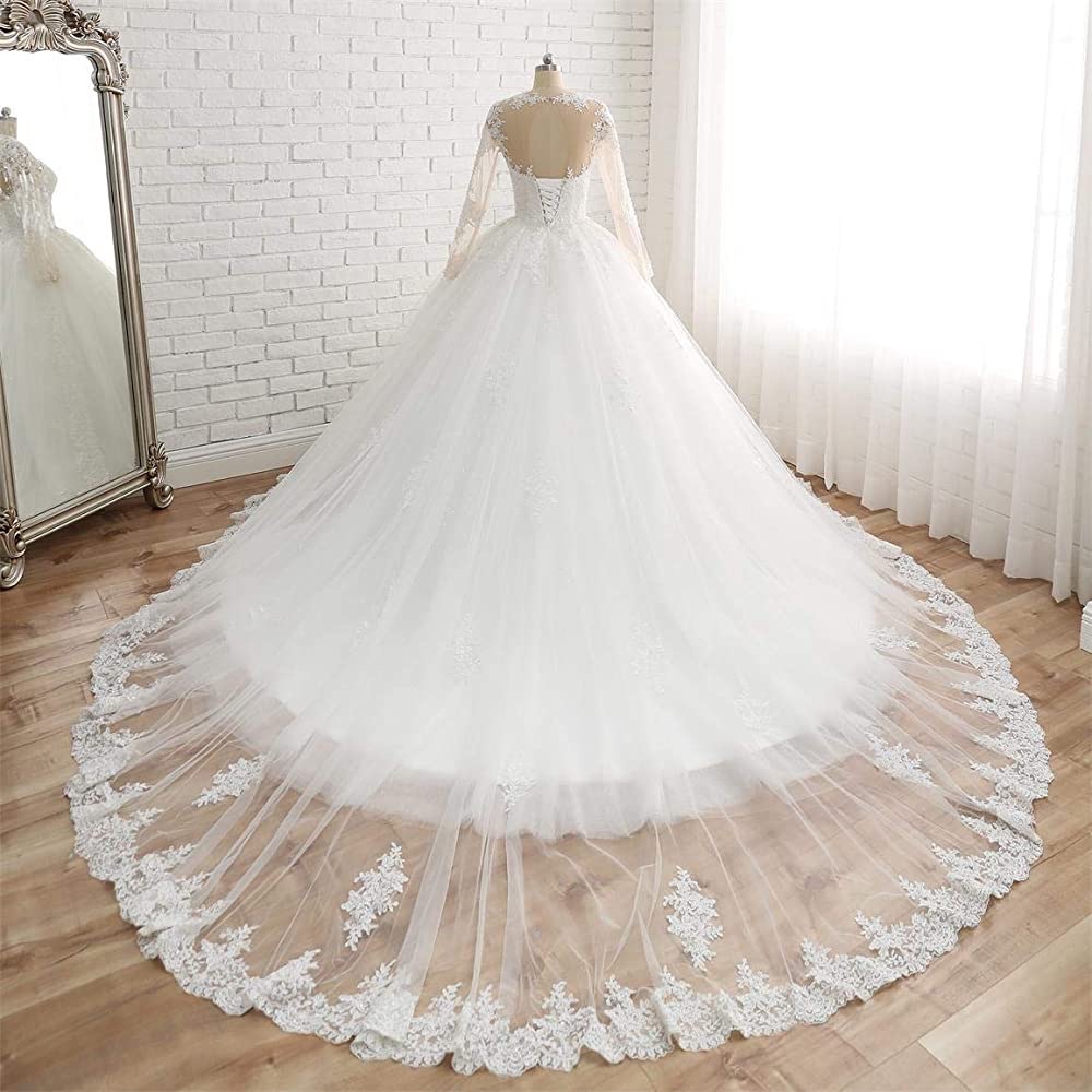 Latest Long Sleeves Ball Gown Wedding Dresses Ruched Tulle Sweep Train Corset Lace Up Back Simple Sexy Boho Vestidos De Novia Bridal Gowns Robes De Ma
