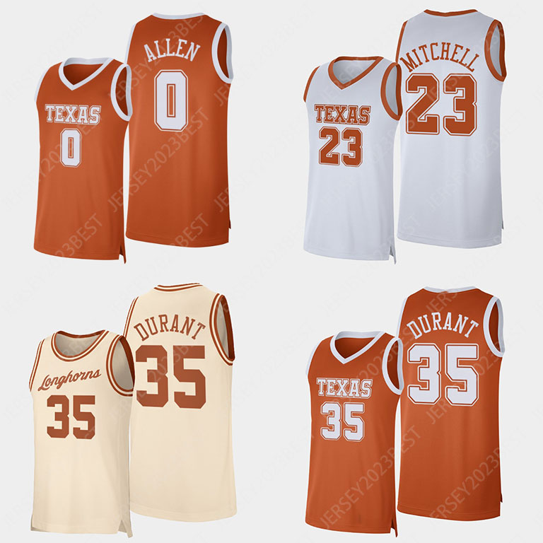 NCAA 2023 Texas Longhorns College Basketball Jersey Durant Marcus Carr Sir'Jabari Rice Timmy Allen Tyrese Hunter Bishop Dylan Disu Bamba Tucker White Orange