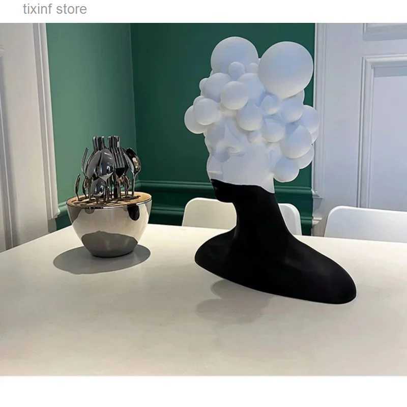 Decorative Objects Figurines Modern Minimalist Art Figure Sculpture Resin Ornaments Model Room Living Room Creative Black and White Girl Soft Decorati