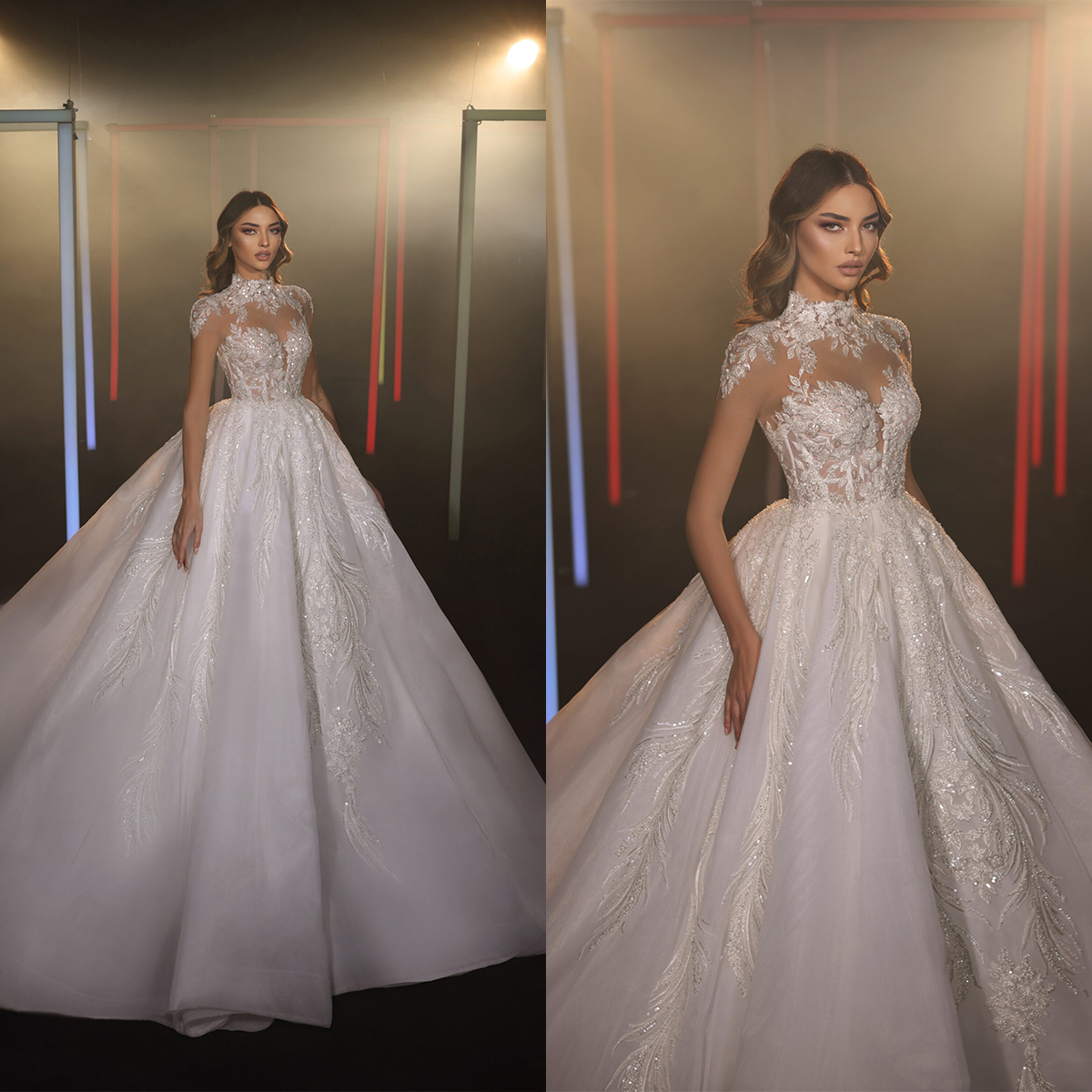 Vintage A e Women Wedding High Neck Short Sleeves Bridal Gowns Appliques Sweep Train Dress Custom Made vestidos de novia