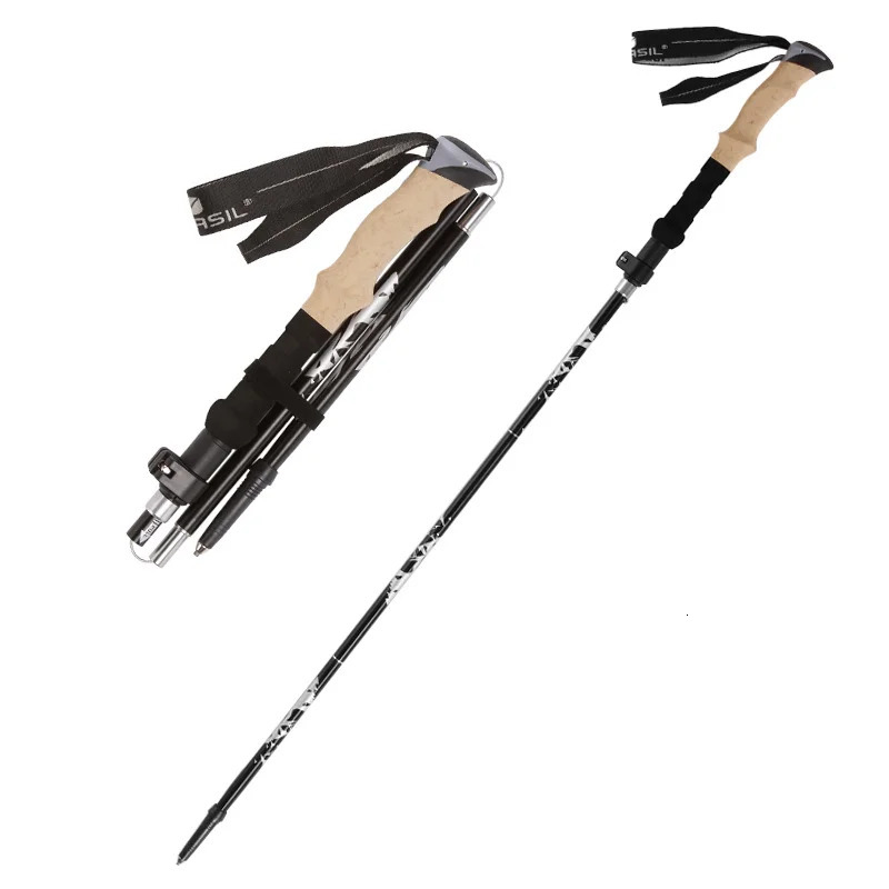 Carbon Fiber 5 Section Ultralight Trekking Poles Walking Stick Trail Running Hiking Alpenstock Folding 135cm 240306