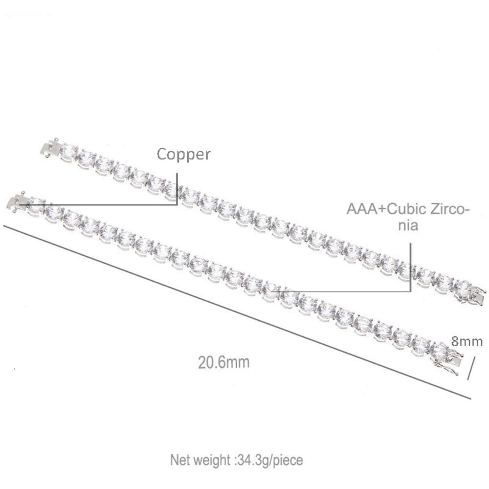 8mm 8inch Hip Hop Bling Diamond Tennis Bracelet Mens Tennis Chain Iced Out Cubic Zirconia Thick Rapper Cz Stone Bracelets Bangle Wristband Party Jewel