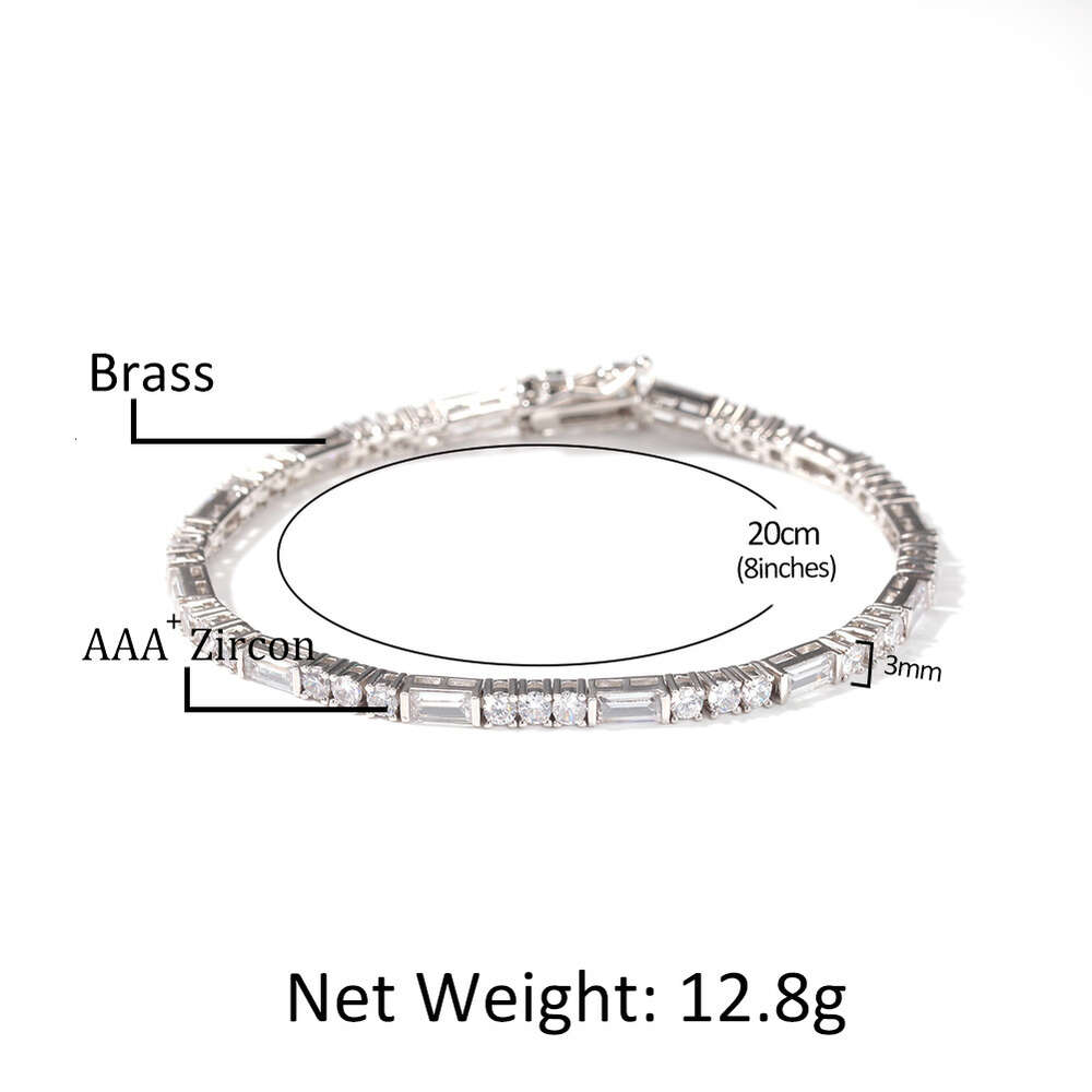 Wolf Tide 3mm Bling Cz Stone Tennis Bracelet Baguette Full Iced Out Round Square Cubic Zircon Chain Bangle Bracelets Hip Hop Top Quality Jewelry Acces