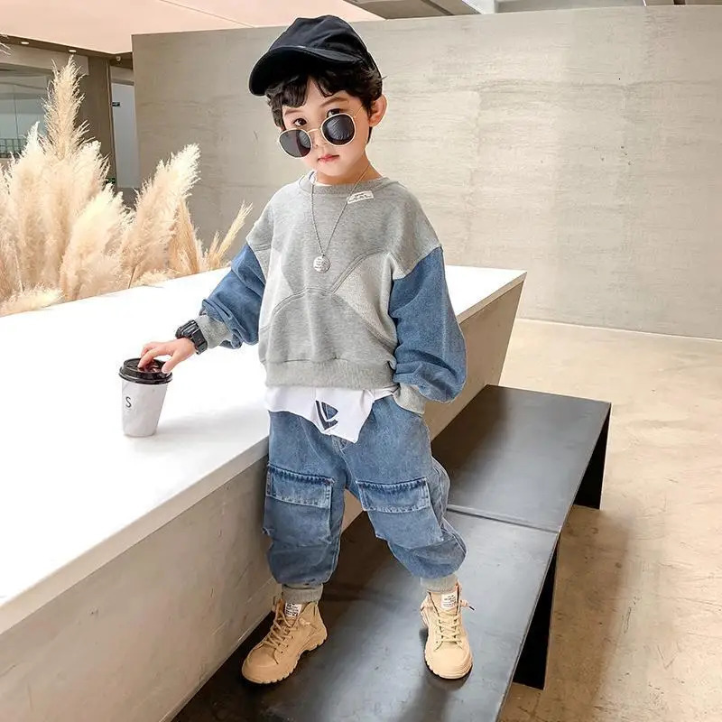 2-8 Yrs Baby Boys Fashion Clothing Sets Spring Autumn Childrens Denim Korean Style Suit for Kids Two-piece Toppant Set 240308