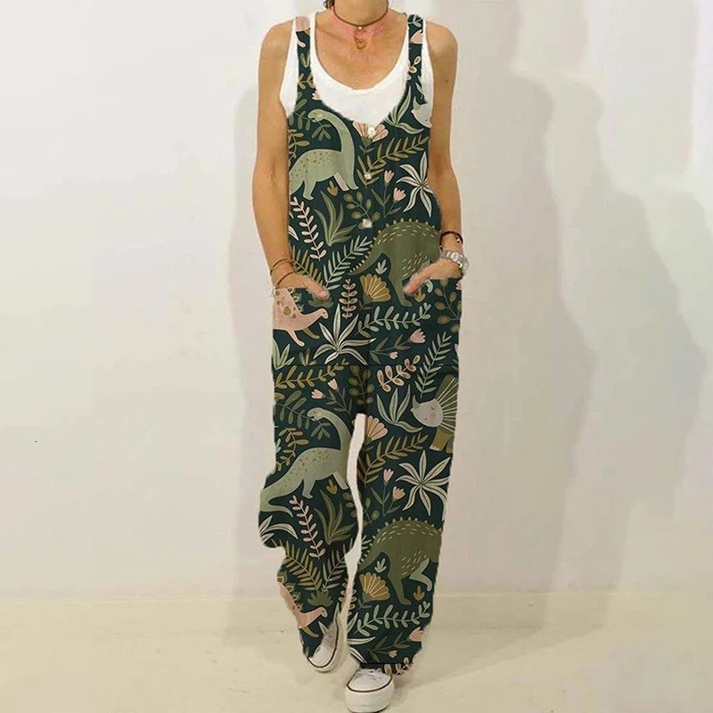 Sleeveless Jumpsuit Womens Summer Boho Floral Wide Leg Long Pants Rompers Ladies Strap Plus Size Casual Loose Beach Trousers 240308