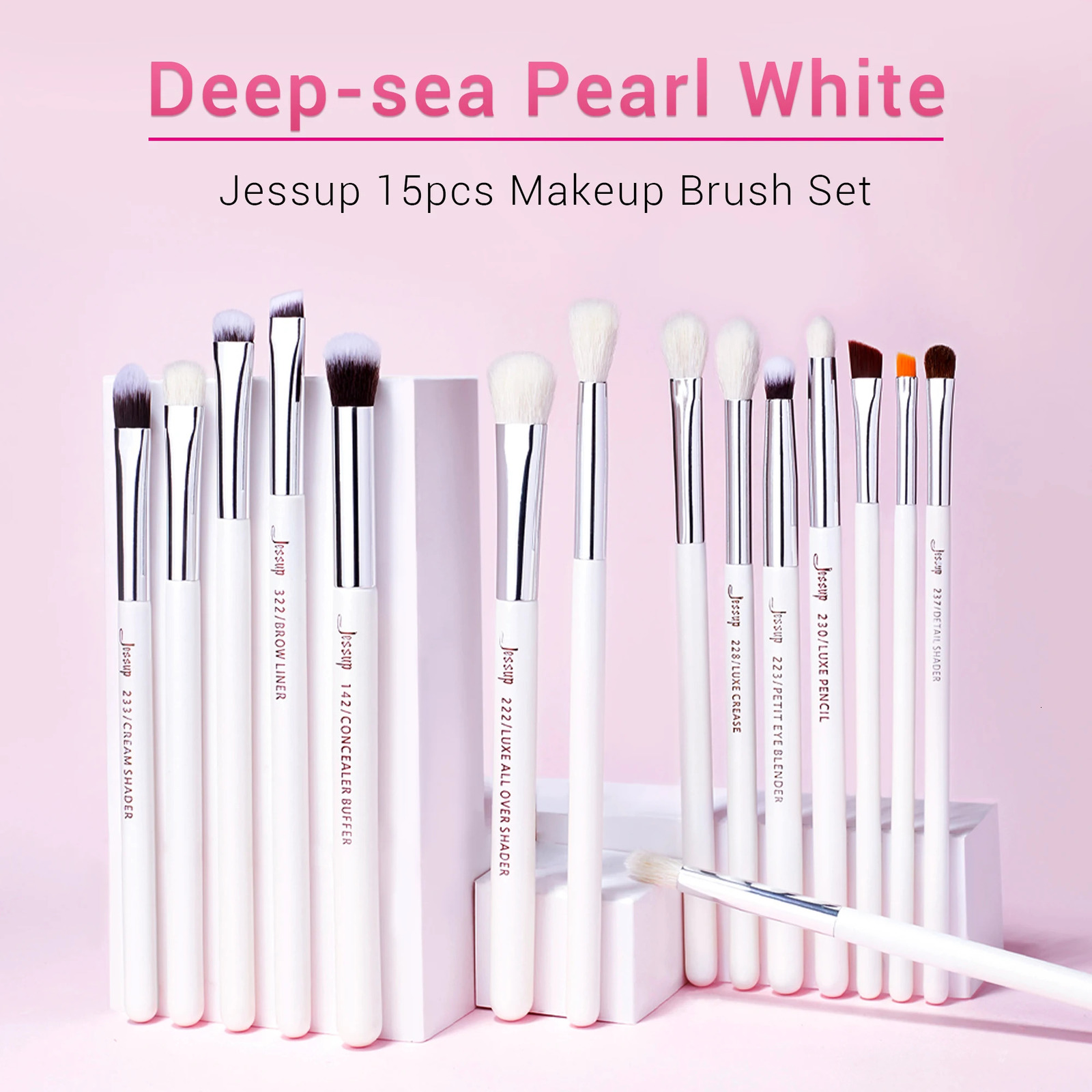 Jessup Professional Makeup Brushes Set 15pcs Make up Brush Pearl White/Silver Tools kit Eye Liner Shader natural-synthetic hair 240220