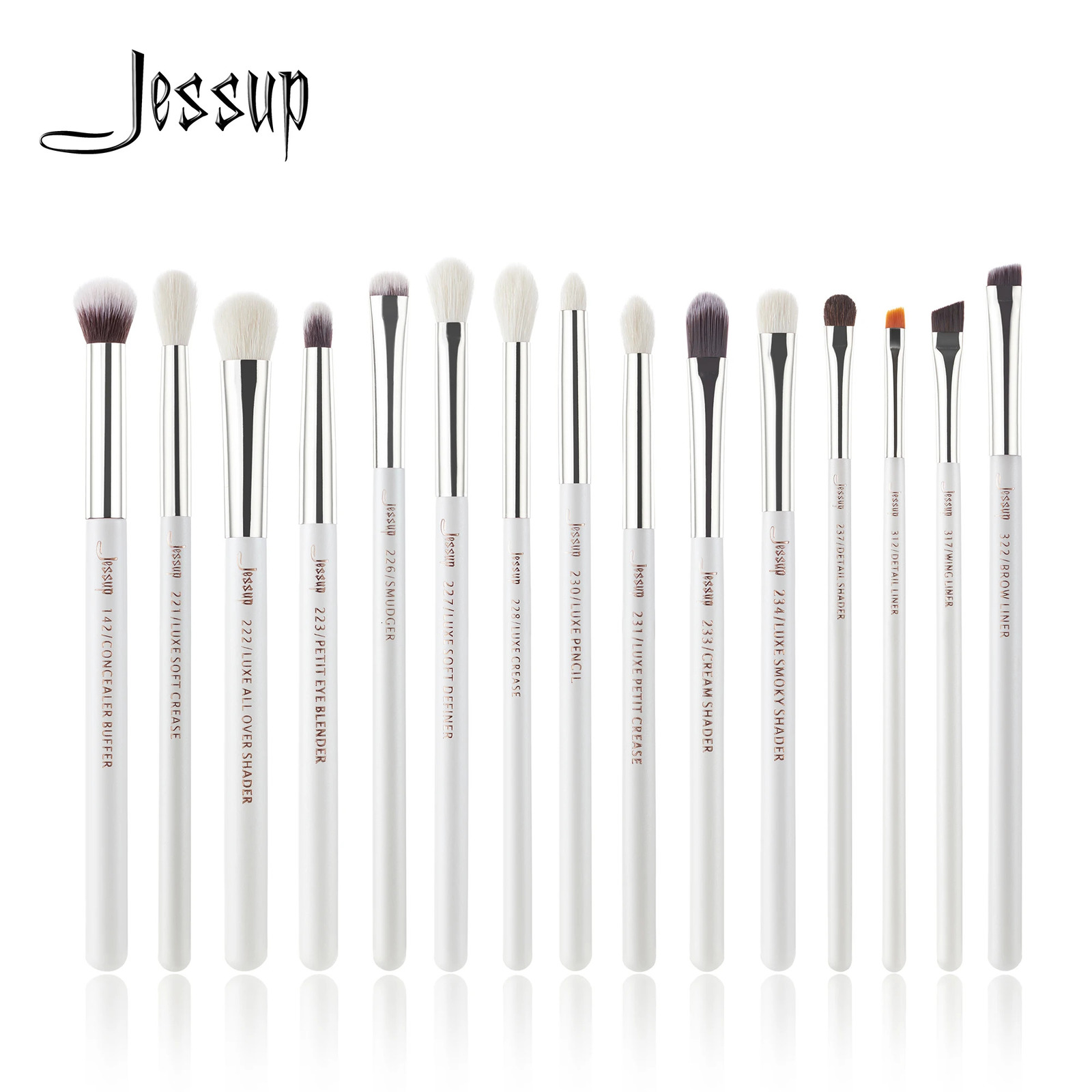 Jessup Professional Makeup Brushes Set 15pcs Make up Brush Pearl White/Silver Tools kit Eye Liner Shader natural-synthetic hair 240220
