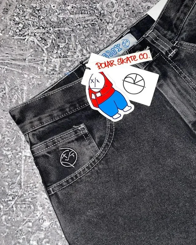Polar Big Boy white Jeans Hip Hop Cartoon Graphic Embroidery Baggy Jeans Y2K Mens Womens Harajuku High Waisted Wide Trouser 230226 - view 5