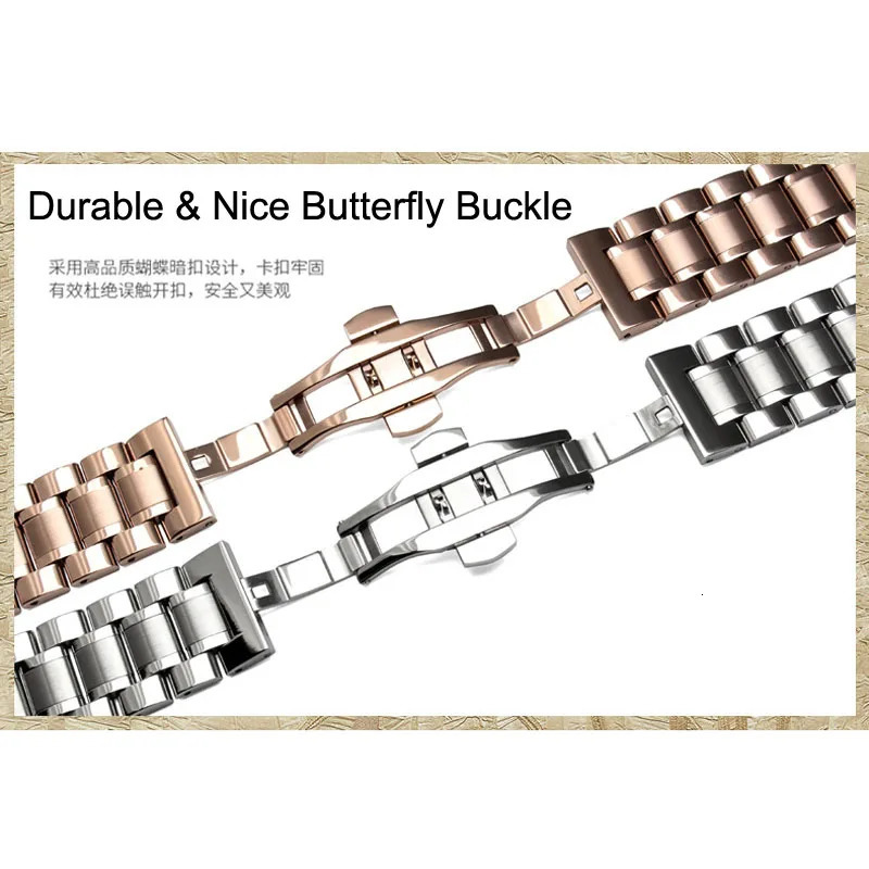 Watch Straps 14 16 17 18 19mm 20 21mm 22mm 23 24 26mm 5 Links Stainless Steel Replacement Watch Band with Butterfly Buckle 240301