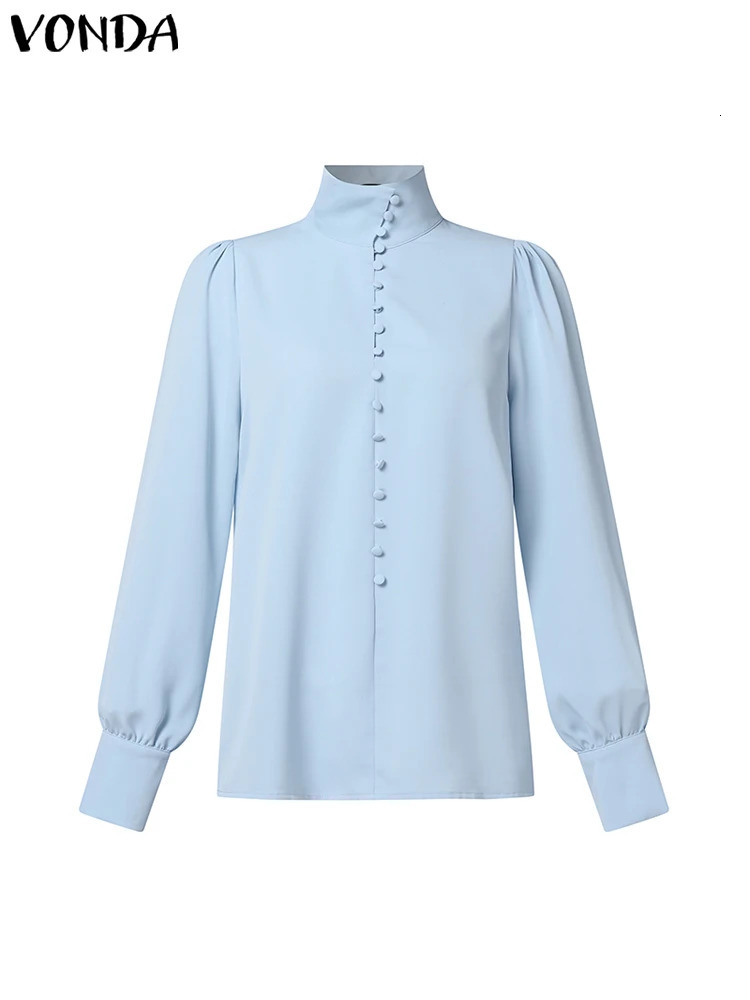 VONDA 2024 Fashion Elegant Blouse Women Long Sleeve Shirts Autumn Stand Collar Buttons Solid Color Blusas Casual Loose Tunic Top 240301
