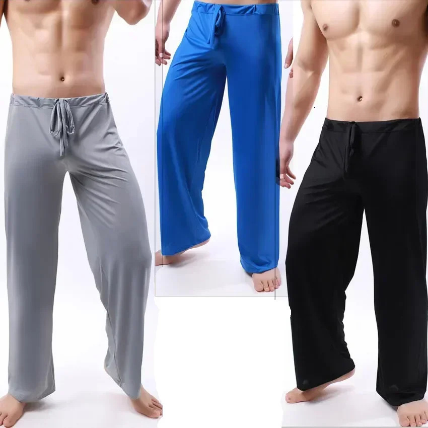 Sleep Mens Nightwear See Soft Through Pants Pj Trousers Sheer Sleepwear Silk Pajama Bottoms Male Home Ice 240307