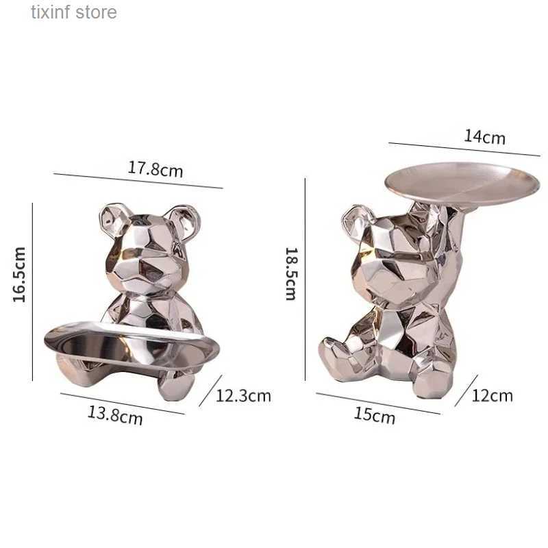 Decorative Objects Figurines Geometric bear statue with tray storage ceramic plating piggy bank key cosmetic storage box bookshelf statue decoration. 