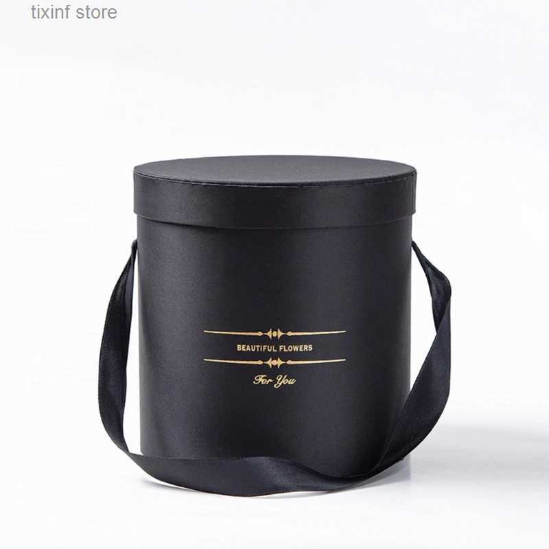 Gift Wrap 2Pcs Round Flower Boxes Women Flower Packaging Paper Bag With Lid For Florist Bouquet Flower Packaging Box Gift Storage Boxes T240309